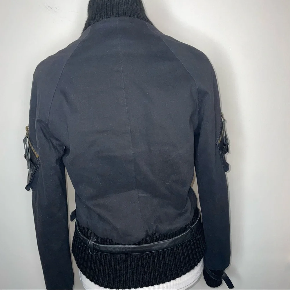Roberta Scarpa Cotton Leather Moto Bomber Jacket Black Size 6 Italy - Picture 8 of 14